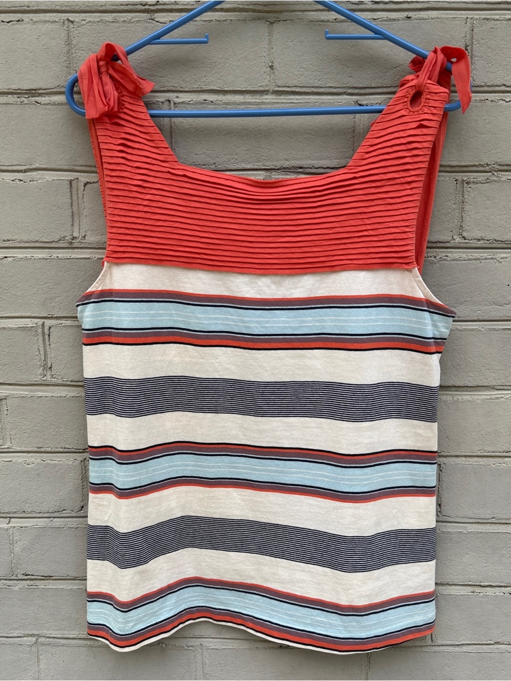 Anthropologie Size M Sleeveless Striped Tank Top with Coral Yoke 100% Cotton